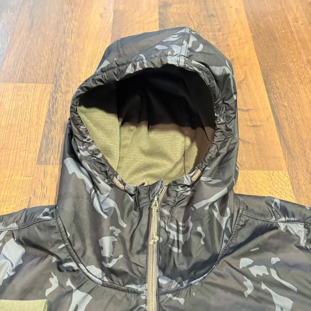 The North Face Mens XL Full Zip Camo Hybrid Fleece Hoodie Olive Green Black Tech